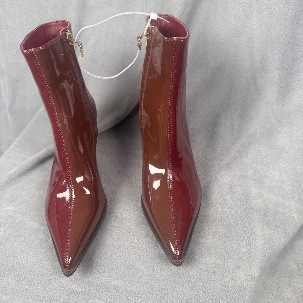 Circus Sam Edelman Two Tone Patent‎ Pointed Toe Kitten Heel Ankle Boots Burgundy
